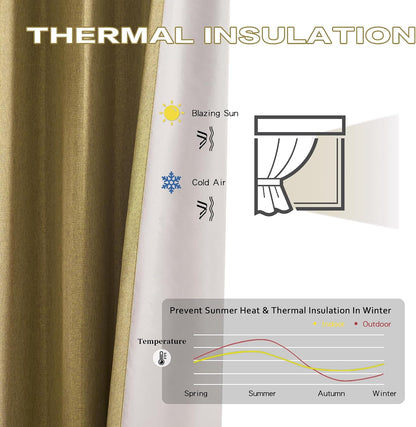 DUALIFE Mustard Yellow Pinch Pleated Blackout Curtains 108 Inches Long, Back Tab with Hooks, Linen Full Black Out Thermal Insulated Track Curtain for Bedroom Living Room,40 W x 108 L, 2 Panels