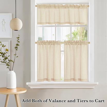 NICETOWN Striped Window Valances White and Paler Yellow Farmhouse Design Window Treatment Decor Curtains Rod Pocket Valances for Kitchen/Living Room W52 x L18, 1 Panel