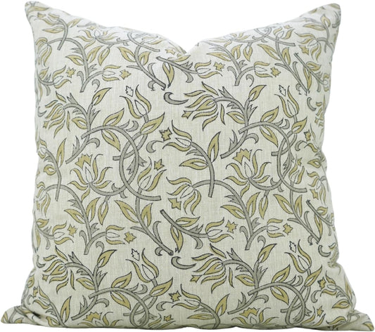 Pillow Covers Handmade Block Print Decorative 24X24 Inches Throw Pillowcase Cushion Cover Hidden Zipper for Sofa, Couch, Farmhouse, Summer, Spring, Fall Decoration, Kamal Dutta, Yellow