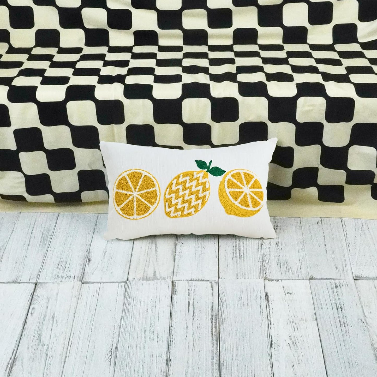 ONWAY Summer Lemon Pillow Covers 12x20 Inch Yellow Emboridery Farmhouse Boho Decorative Lumbar Patio Cushion Case for Sofa Couch Living Room
