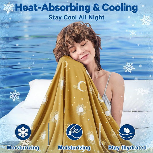 inhand Cooling Blanket Queen Size (90"x90") - Double Sided Cooling Blankets for Hot Sleepers, Cool Lightweight Summer Blanket for Sofa Bed Couch, Travel, House Warming Gifts New Home Ginger Yellow