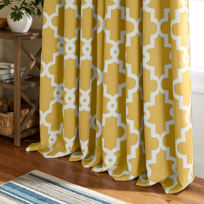 TOWN & COUNTRY EVERYDAY Ironwork Geo Trellis Sateen Indoor Curtains, Room Darkening Blackout, Grommet Top, Energy Efficient, 2-Pack Set, 52"x63", Sundress Yellow