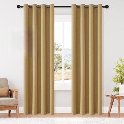 ChrisDowa 100% Blackout Mustard Yellow Solid Curtains 84 Inches Long 2 Panels for Bedroom Living Room,Farmhouse Room Darkening Thermal Insulated Soundproof Grommet Top Window Treatment Drapes,52x84