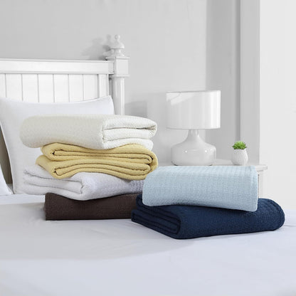 Beatrice Home Fashions Grand Hotel Lightweight All-Natural 100% Cotton Waffle Weave Blanket, Full/Queen, Lemon