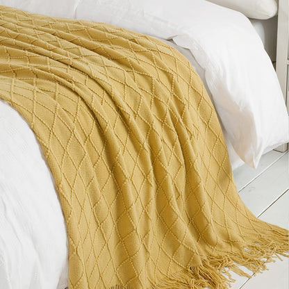 BOURINA Mustard Throw Blanket 50x60 Inches Throw Textured Solid Soft Sofa Couch Decorative Knit Blanket