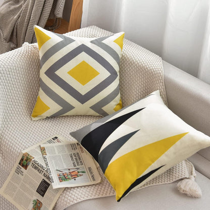 Tosewever Set of 4 Decorative Geometric Yellow Grey 18 x 18 Inches Throw Pillow Covers - Modern Pattern Linen Square Pillow Cushion Case for Sofa Couch Bed Home Decor Outdoor (18" x 18", Yellow/Gray)