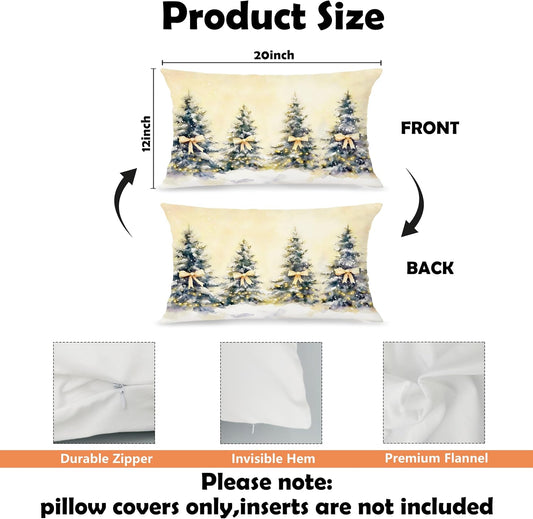Coquette Yellow Bow Christmas Tree Lumbar Pillow Covers 12x20, Coquette Christmas Decor, Girly Xmas Tree Holiday Decorative Throw Pillow Covers for Living Room Home Bedroom