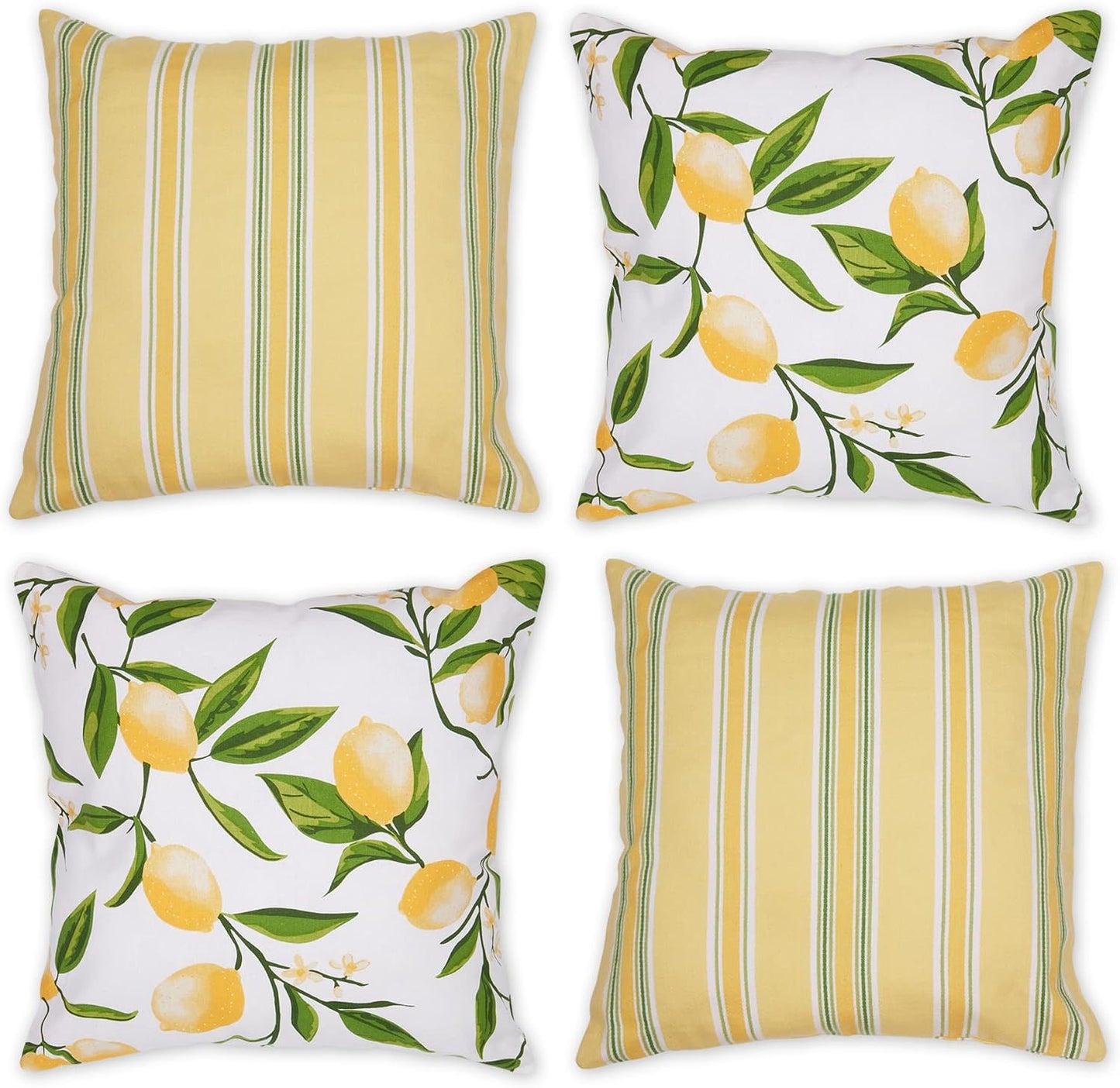 DII Decorative Square Throw Pillow Cushion Cover Set, Hidden Zipper, Cotton & Machine Washable, 18x18, Lemon Bliss, 4 Piece