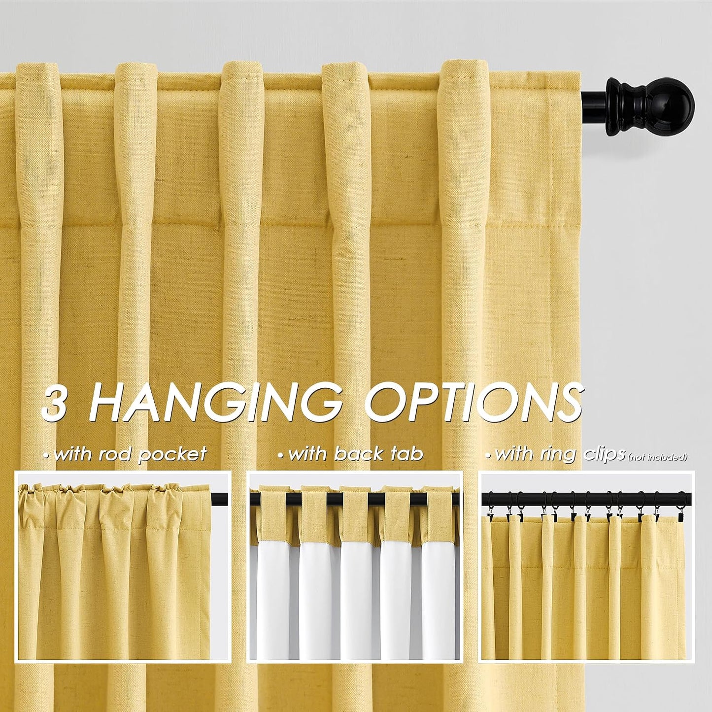 Nanspring Gold Yellow 100% Blackout Linen Curtains 84 Inch Length 2 Panels Set for Bedroom Back Tab Modern Farmhouse Decor Black Out Curtain for Living Room Office Thermal Insulated Drapes 52x84