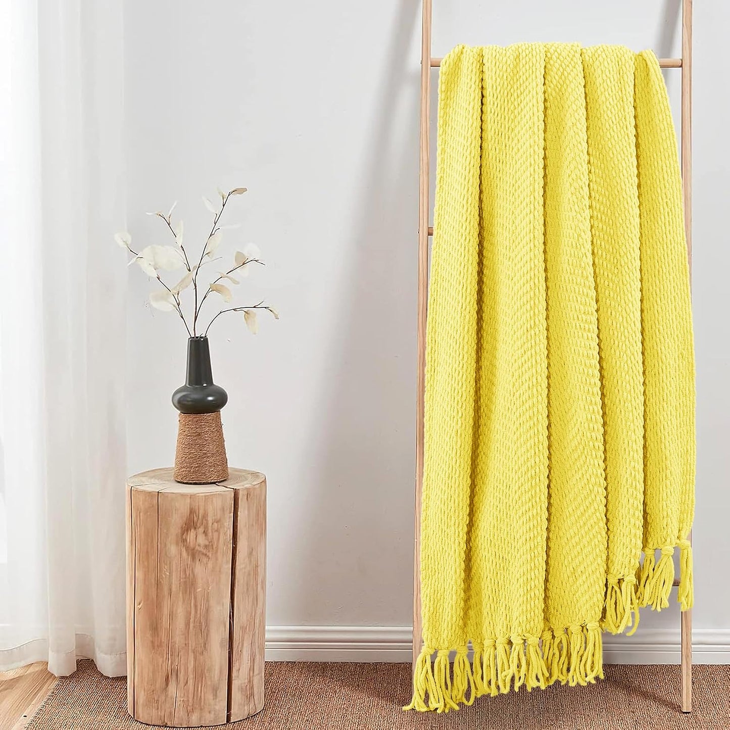 Home Soft Things Yellow Throw Blanket Knitted Tweed Throw 50'' x 60'', Sunshine Yellow, Super Soft Cozy Warm Comfortable Breathable Throw for Living Room Chair Couch Bed Sofa Bedroom Home Décor
