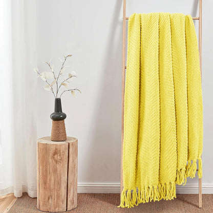 Home Soft Things Yellow Throw Blanket Knitted Tweed Throw 50'' x 60'', Sunshine Yellow, Super Soft Cozy Warm Comfortable Breathable Throw for Living Room Chair Couch Bed Sofa Bedroom Home Décor