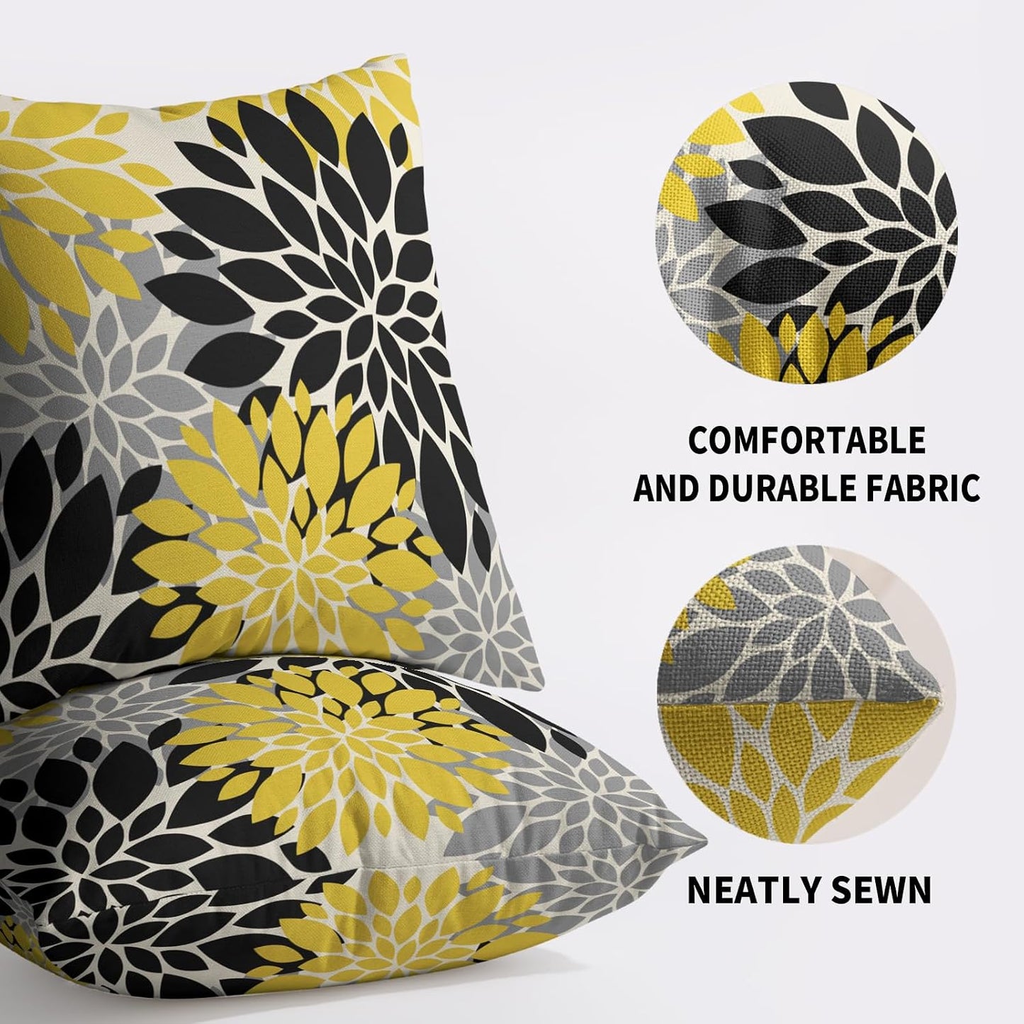 Black Light Yellow Pillow Covers 20X20 Inch Set of 2, Spring Summer Floral Dahlia Flower Cream Decorative Throw Pillow Covers Outdoor Modern Farmhouse Cushion Case for Home Couch Sofa Bed Decor