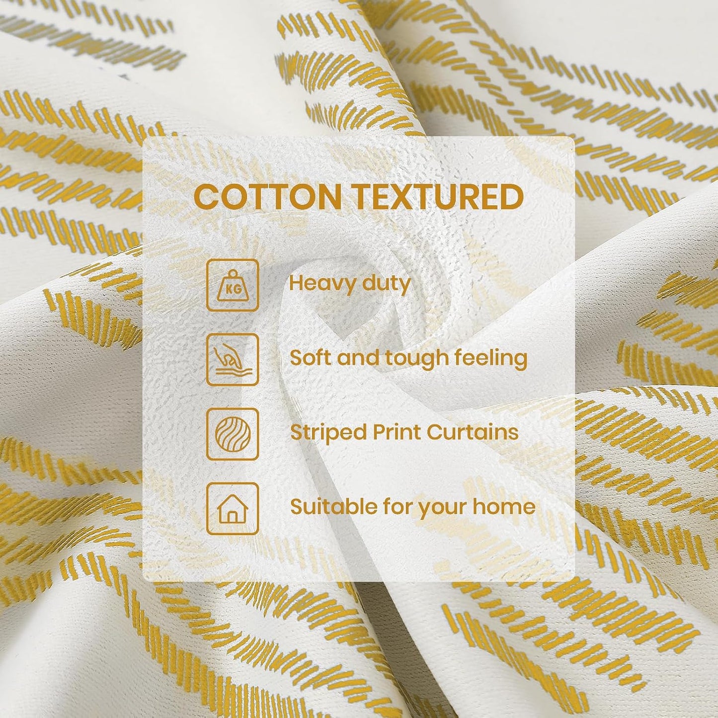 Melodieux 80% Blackout Boho Curtains for Bedroom 84 Inch Length 2 Panels Set Yellow on Beige Striped Pattern Cotton Bedroom Curtains Grommet Room Darkening Curtain for Living Room Thermal Insulated