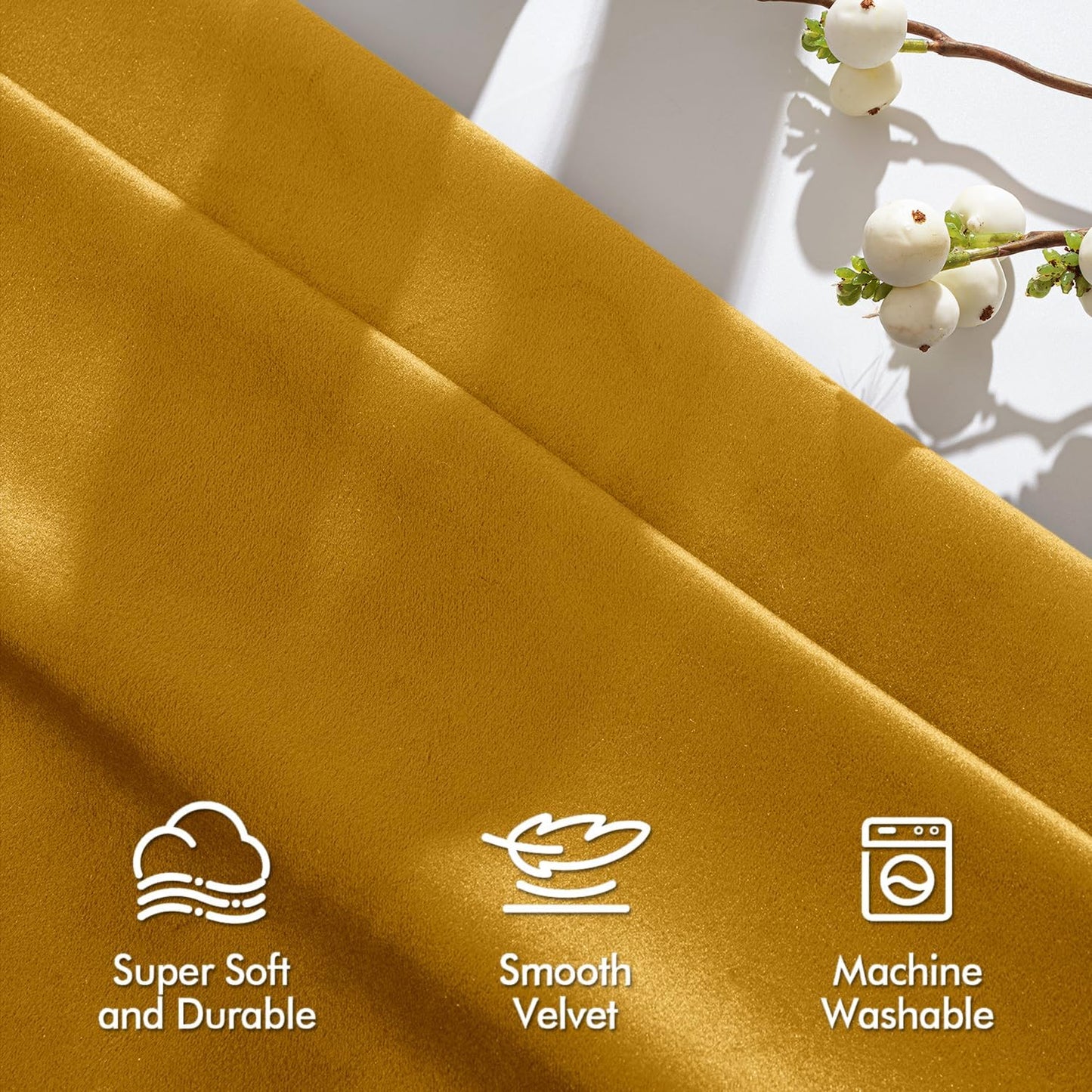 MIULEE Mustard Yellow Velvet Curtains 90 Inch Long Luxury Super Soft Thermal Insulated Blackout Curtains Room Darkening Drapes Rod Pocket Design for Bedroom Living Room Set of 2 Panels, W40 x L90 Inch