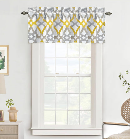DriftAway Alexander Blackout Valances for Windows Thermal Insulated Kitchen Topper Geometric Moroccan Mid Century Pattern Match Thick Bathroom Curtain Valance Rod Pocket 52 Inch by 14 Inch Yellow/Gray