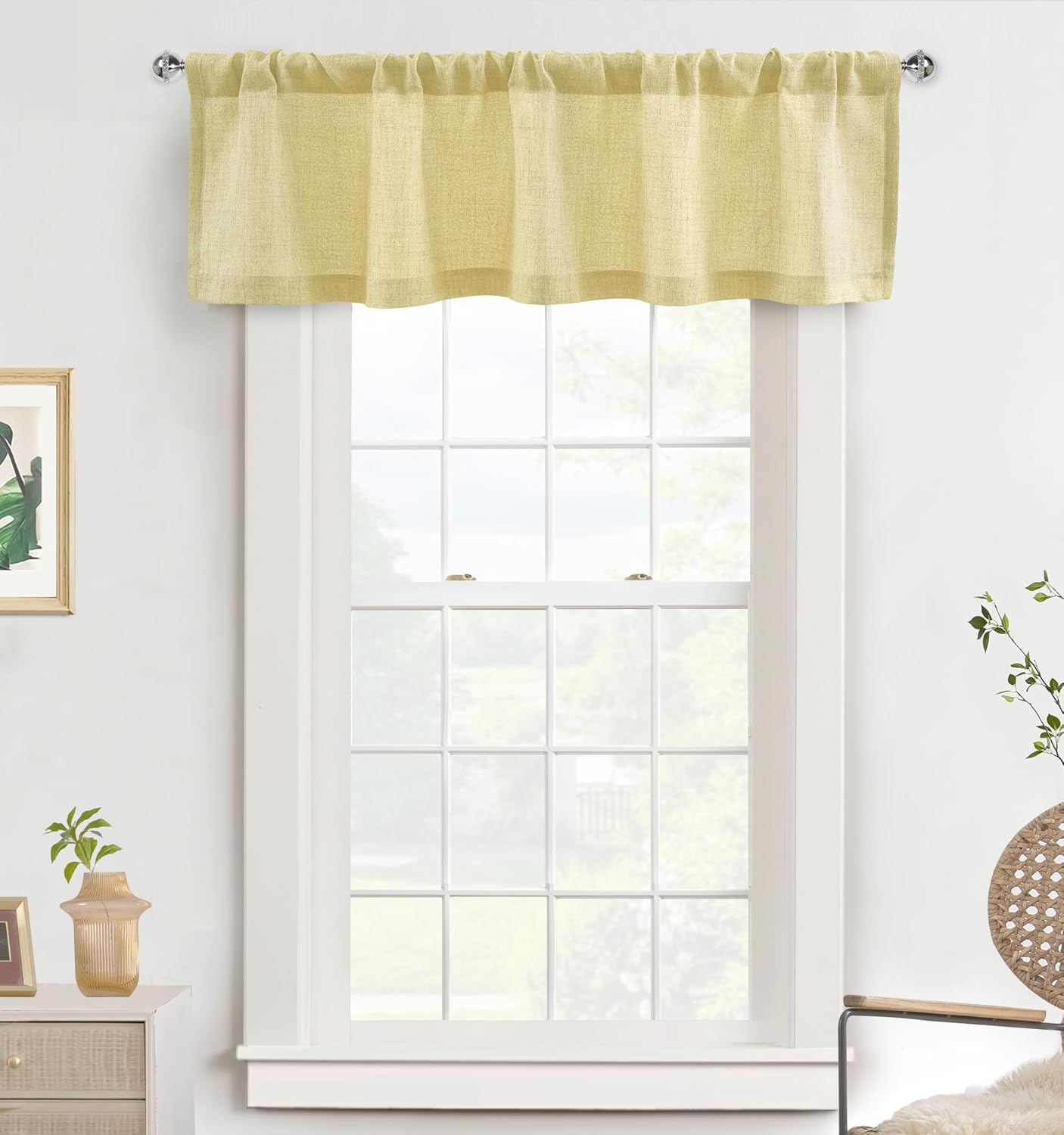 DriftAway Linen Textured Curtain Valances for Windows Light Filtering 3 Inch Rod Pocket Farmhouse Country Rustic Kitchen Valances for Bedroom Living Room Bathroom 14 inch Length Yellow