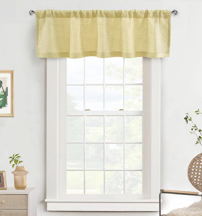 DriftAway Linen Textured Curtain Valances for Windows Light Filtering 3 Inch Rod Pocket Farmhouse Country Rustic Kitchen Valances for Bedroom Living Room Bathroom 14 inch Length Yellow