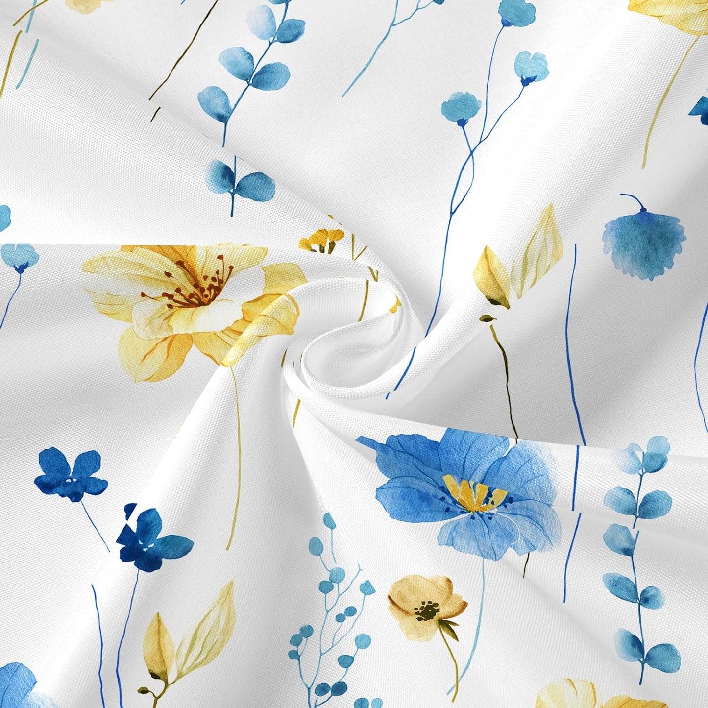 Gibelle Extra Long 3 in 1 Shower Curtain Set, Blue Yellow Watercolor Floral Bath Curtain and PEVA Liner Set with 12 Double Sided Steel Hooks, Waterproof Fabric Bathroom Curtain 72x84