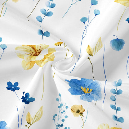 Gibelle Extra Long 3 in 1 Shower Curtain Set, Blue Yellow Watercolor Floral Bath Curtain and PEVA Liner Set with 12 Double Sided Steel Hooks, Waterproof Fabric Bathroom Curtain 72x84