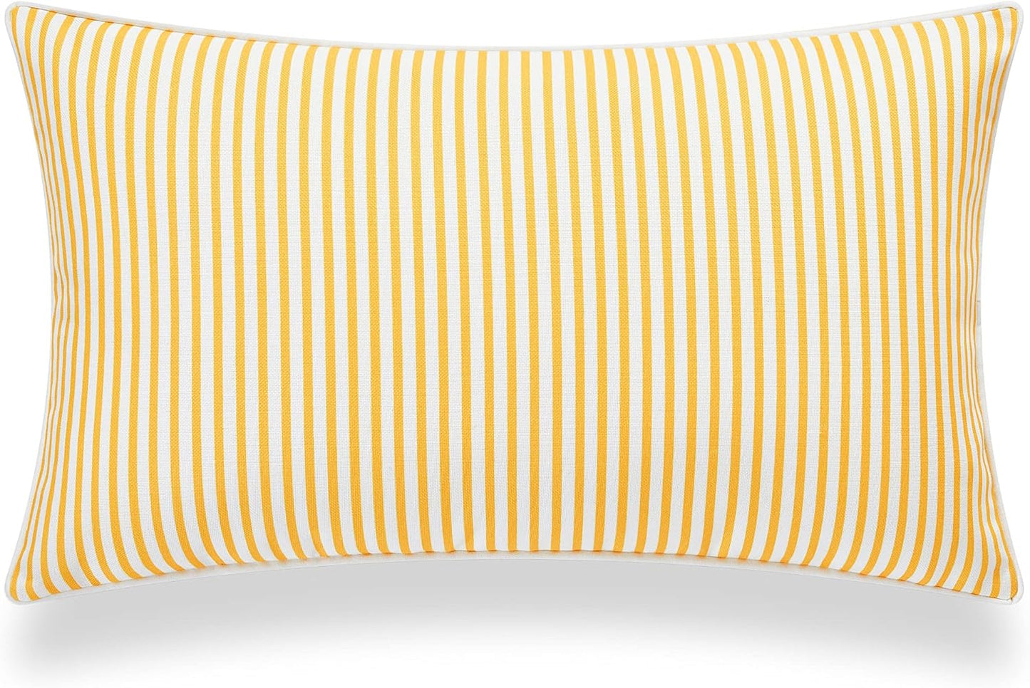 Hofdeco Premium Coastal Patio Indoor Outdoor Lumbar Pillow Cover Only, 12"x20" Water Resistant for Backyard, Couch, Yellow Stripe