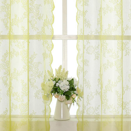 Yellow Lace Curtains for Bedroom 84 Inches Long Elegant French Rose Embroidered Sheer Curtain Panels Durable Floral Lace Fabric Grommet Window Treatment Drapes for Living Room, 55" w 2 Panels