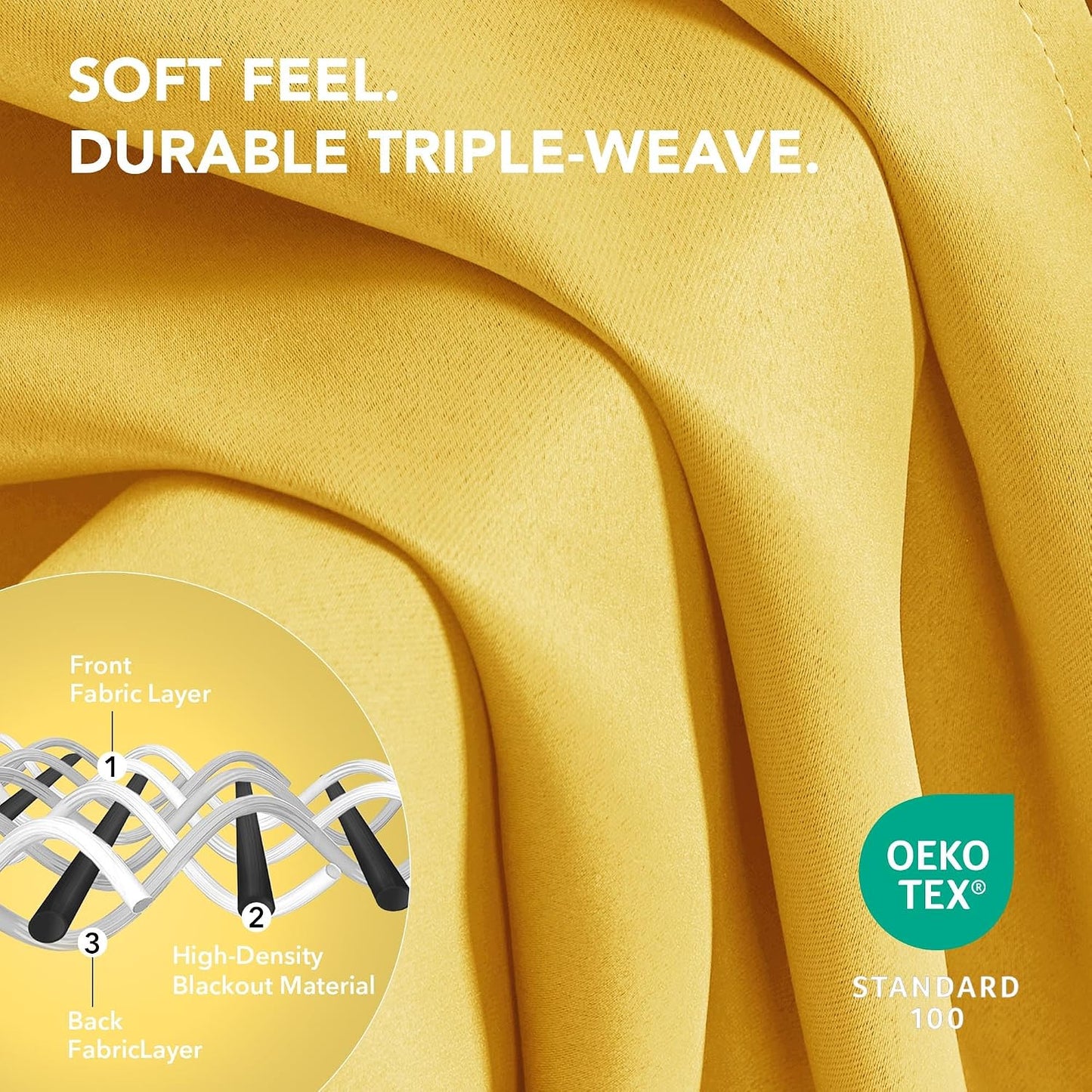 Deconovo Blackout Curtains for Bedroom, Thermal Insulated Room Darkening Grommet Window Drapes, Mellow Yellow, 42W x 84L Inch, Pack of 2 for Living Room & Nursery Privacy Panels