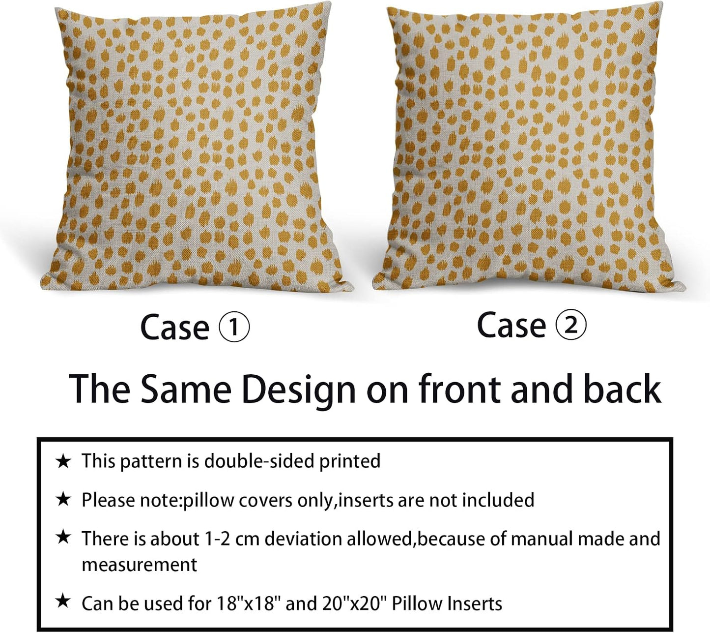 Mustard Yellow Cream Pillow Covers 18x18 Set of 2 Boho Design Polka Dot Throw Pillows Modern Brush Strokes Print Decorative Outdoor Pillowcase Square Cushion Cover Linen Pillow Case for Sofa Couch Bed