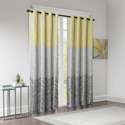 Intelligent Design Adel Total Blackout Curtain for Bedroom, Casual Single Window Panel for Livingroom, Family, Geometric Grommet Room Darkening Black Out Curtain, Single Panel Only, 50x84, Yellow