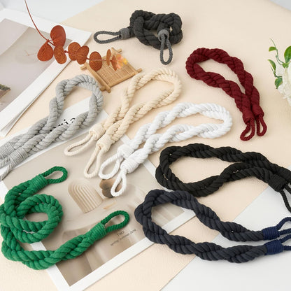 NICEEC 2 Pack Natural Cotton Rope Curtain Tiebacks Elegant Boho Style Decor Drape Tie Backs Soft Hand-Woven Double Rope Curtain Holdbacks with Metal Hook for Home & Office Drapery (Yellow)