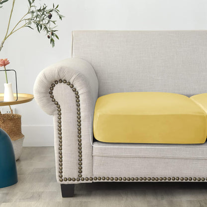 CONRUSER Stretch Cushion Cover, Soft Velvet Plush Cushion Slipcover Seat Sofa Covers Furniture Protector with Elastic Bottom (Yellow, 3)