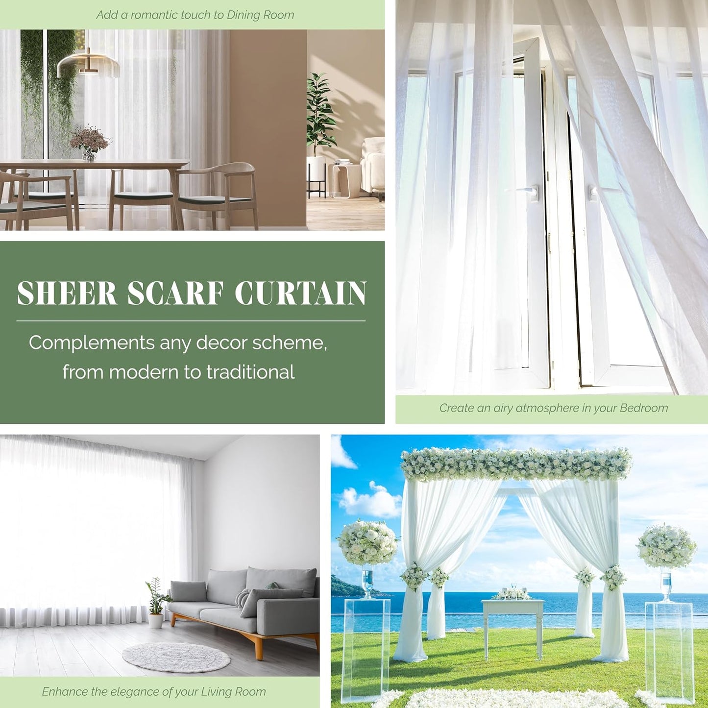 Elegant Comfort Lightweight Sheer Voile Window Scarf Valance - 216 Inch Long - 1 Panel Sheer Curtain for Living Room, Event Decor, Bedroom, (1 Piece) 55" X 216'' Long, Neon Yellow