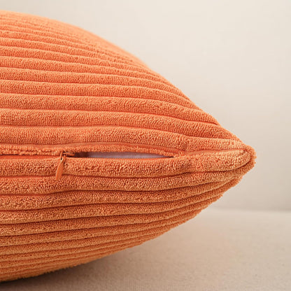 Volcanics Set of 4 Fall Orange Corduroy Decorative Throw Pillow Covers 18x18 Inch, Modern Yellow Green Gradient Couch Pillow Covers, Rustic Western Striped Cushion Covers for Bed Sofa Living Room
