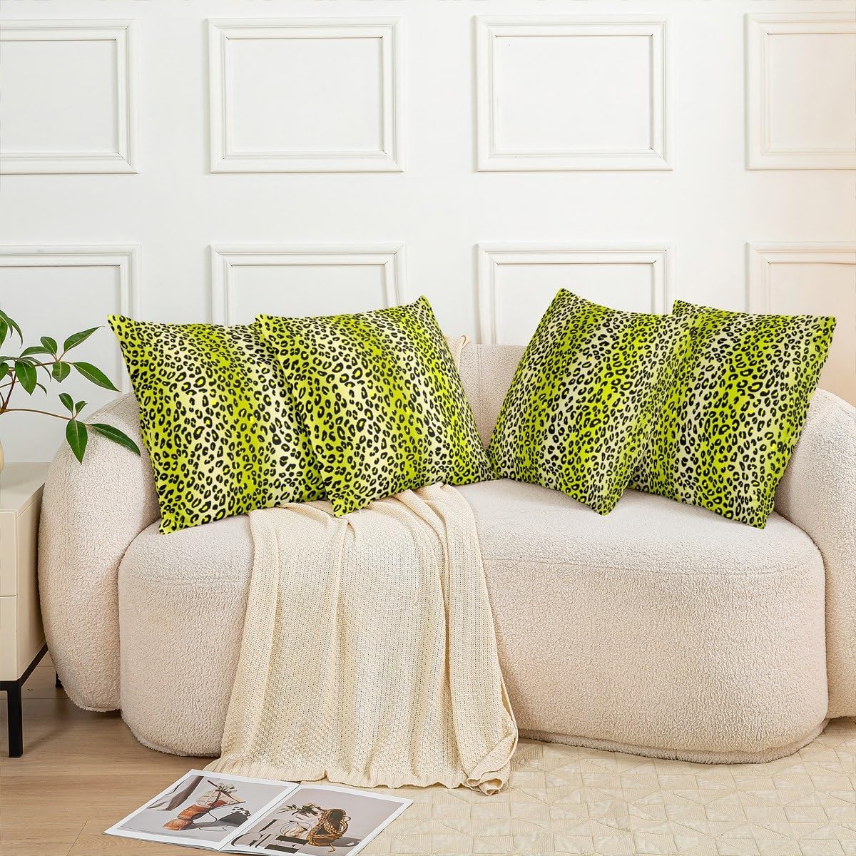 Manfei Leopard Fur Print 2 Pack Pillow Covers,Yellow Gradient Vertical Stripes Geometric Soft Square Cushion Case,Wild Animal Cheetah Fur Pattern Throw Pillow Coverss Double Sides,20"x 20"