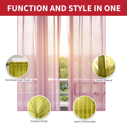 Sapphire Home Yellow Sheer Curtains - 84 Inches Length, 2 Panels Set Sheer Drapes, Light Filtering Textured Window Curtain for Living Room, Bedroom, Kitchen, and Dining Room - 54"x84", Yellow