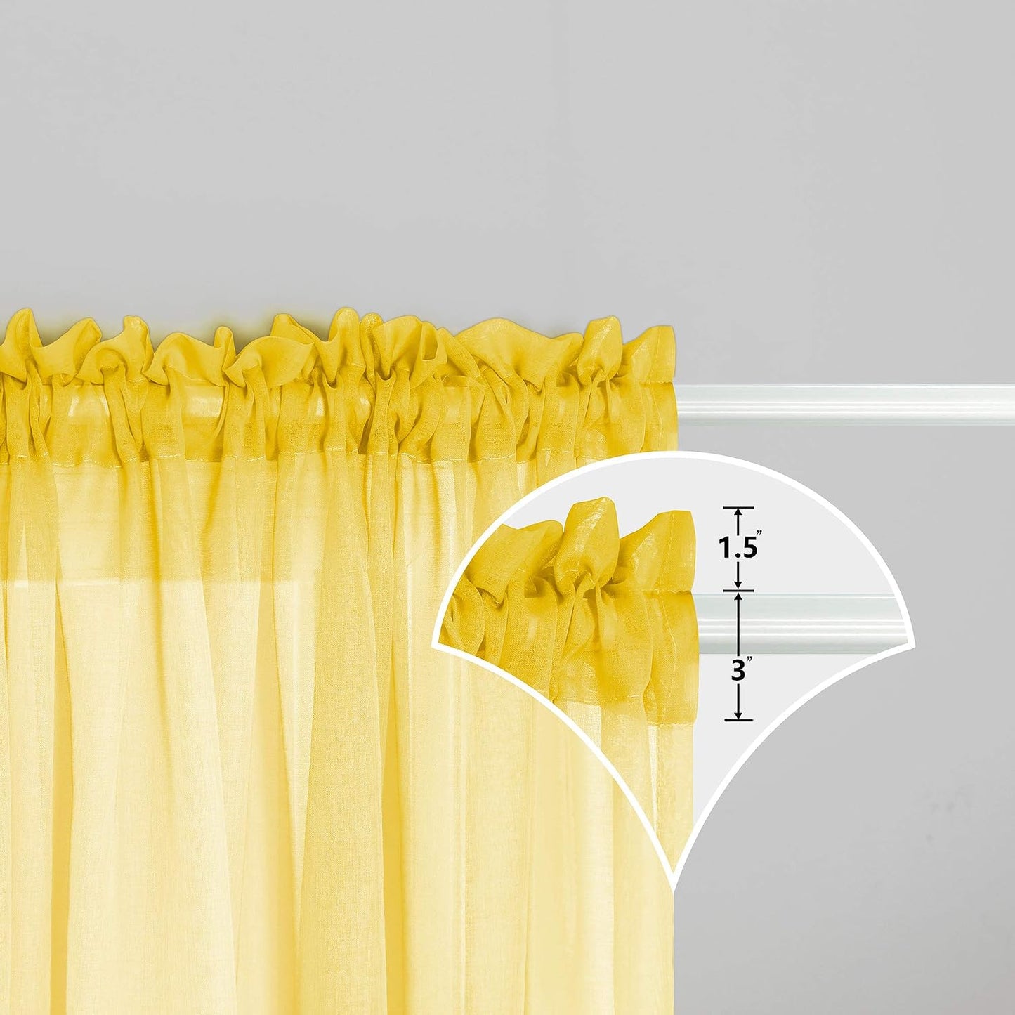 Mrs.Naturall Yellow Sheer Curtains 84 Inches Long for Living Room, Summer Ombre Patterned Voile Curtains for Bedroom Dining Room, Bright Yellow and Grey Gray