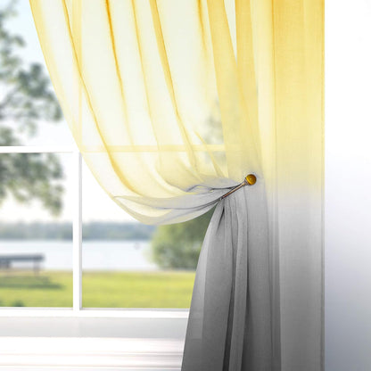 Yellow and Grey Curtains for Bedroom Set of 1 Panel Pole Pocket Faux Linen Semi Sheer Drapes Ombre Voile Curtains for Living Room Dining Room Girls Bedroom 52 x 63 Inch Length Yellow and Gray