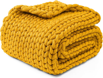 Chunky Throw Blanket, Medium-Weight, Hand Knitted, Skin Friendly, Ventilated and Breathable, Machine Washable, Home Décor Piece for Couch, Sofa and Bed (Yellow Fusion, 40x50 Inch)