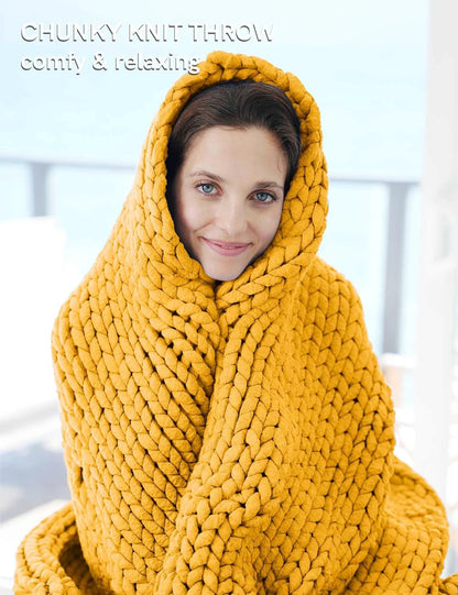 Chunky Throw Blanket, Medium-Weight, Hand Knitted, Skin Friendly, Ventilated and Breathable, Machine Washable, Home Décor Piece for Couch, Sofa and Bed (Yellow Fusion, 40x50 Inch)