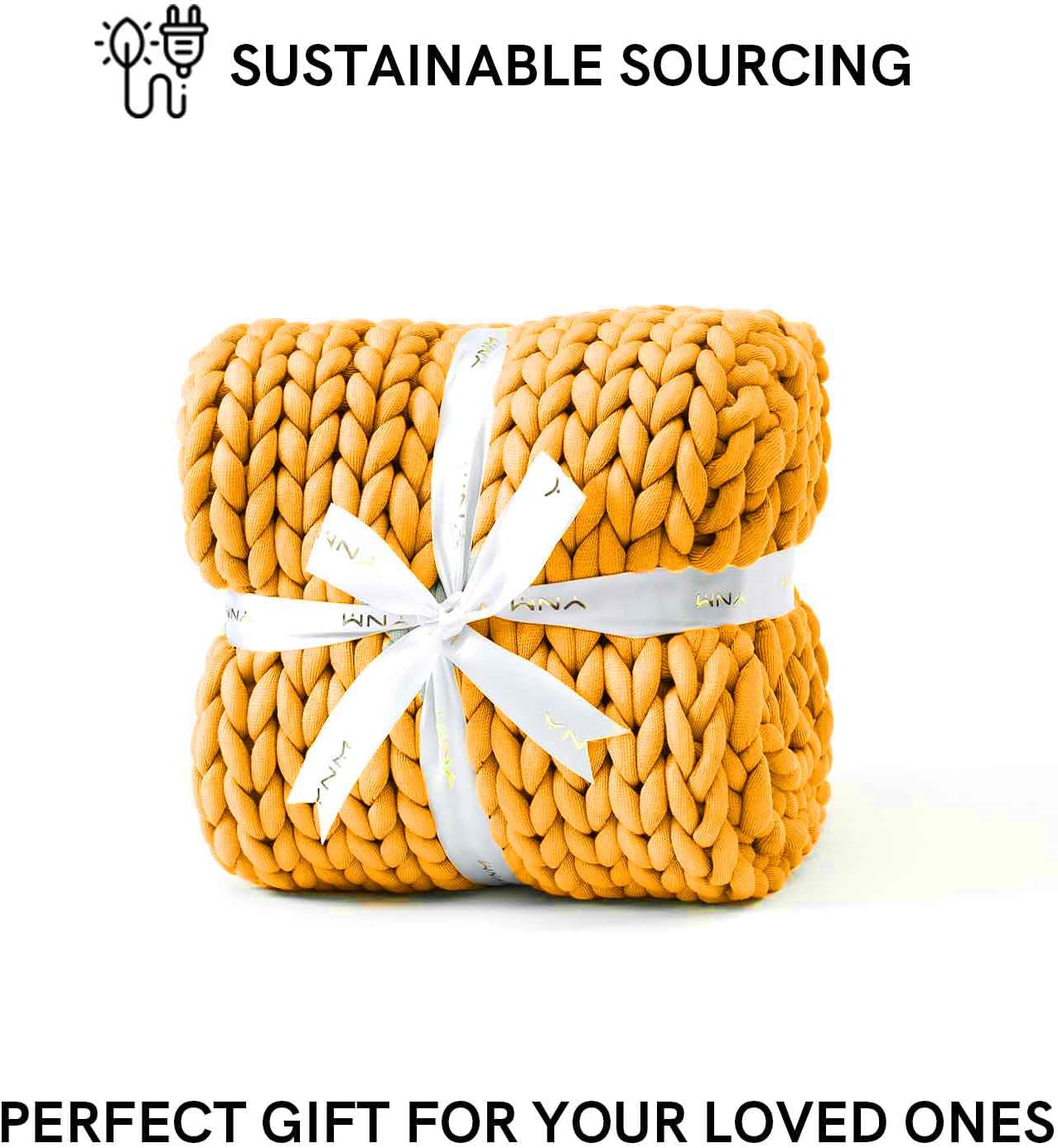 Chunky Throw Blanket, Medium-Weight, Hand Knitted, Skin Friendly, Ventilated and Breathable, Machine Washable, Home Décor Piece for Couch, Sofa and Bed (Yellow Fusion, 40x50 Inch)