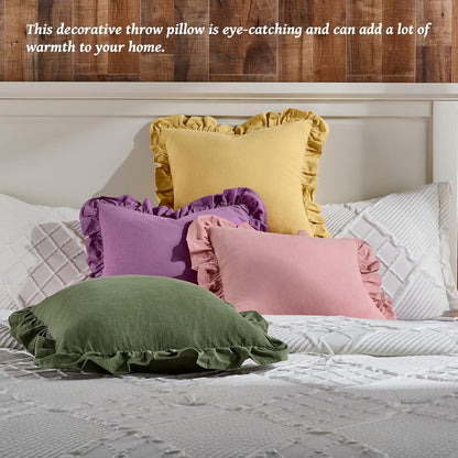 AmHoo Pack of 2 Throw Pillow Covers 100% Cotton Pre Washed Ruffle Decorative Pillowcase Cushion for Couch Sofa Bedroom 18 x 18-Inch Yarrow Yellow