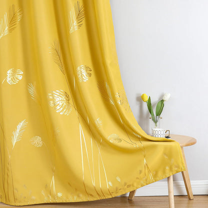 Estelar Textiler Yellow Blackout Curtains for Bedroom, Room Darkening Gold Palm Tree Pattern Curtains 84 Inches Long, Light Blocking Thermal Insulated Window Drapes for Living Room, 52Wx84L, 2 Panels