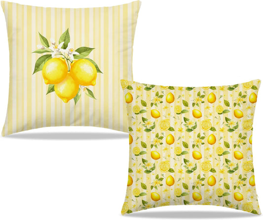 Dibor Summer Yellow Lemon Floral Throw Pillow Covers 18x18 in, Cottagecore Summer Fruit Decorative Couch Cushion Covers, Lemon Gifts for Women, Pillow Case for Home Bedroom Living Room, Set of 2