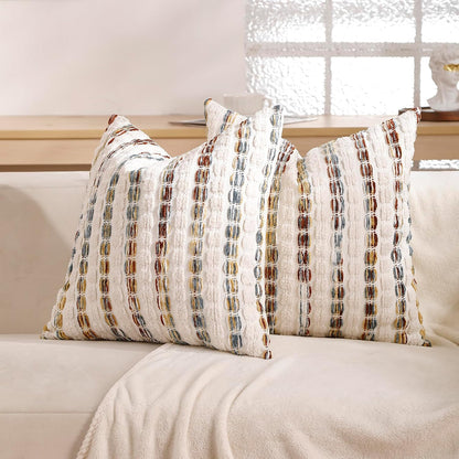Pillow Covers 20x20 Set of 2 Yellow Striped Throw Pillow Covers Chenille Decorative Pillows Square Cushion Cover for Sofa Couch Bed Living Room Winter Decoratives.