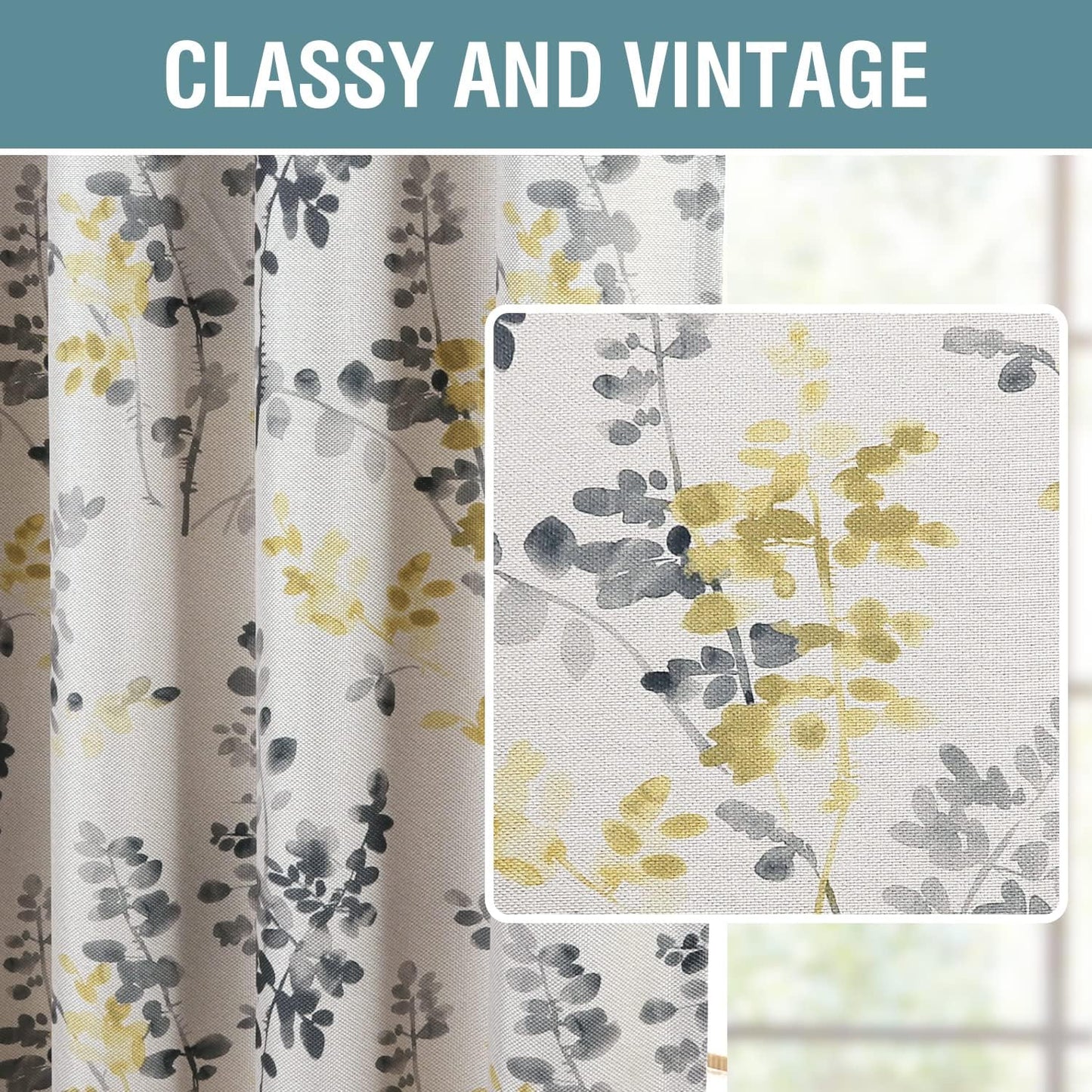 H.VERSAILTEX Linen Blackout Curtains 96 Inches Long Thermal Insulated Room Darkening Linen Curtains for Bedroom Textured Burlap Grommet Window Curtains for Living Room, 2 Panels, Grey and Yellow