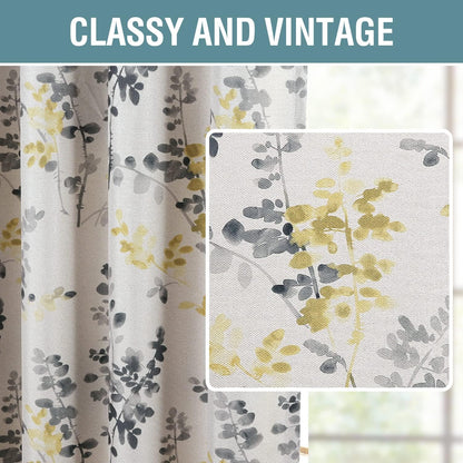 H.VERSAILTEX Linen Blackout Curtains 96 Inches Long Thermal Insulated Room Darkening Linen Curtains for Bedroom Textured Burlap Grommet Window Curtains for Living Room, 2 Panels, Grey and Yellow