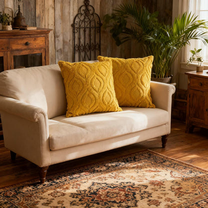 Pack of 2 Fall Decorative Throw Pillow Covers 18x18, Soft Plush Faux Fur Wool Couch Cushion Pillow Covers Cozy Boho Farmhouse Square Pillow Case for Living Room Sofa Bed Home Decor, Mustard Yellow
