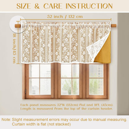 ASPMIZ Linen Valances for Windows Double Layer Valance Curtains with Lace Overlay, Mustard Yellow Kitchen Curtains Light Filtering, Rod Pocket Window Valances for Living Room, Kitchen, Cafe, 52x18