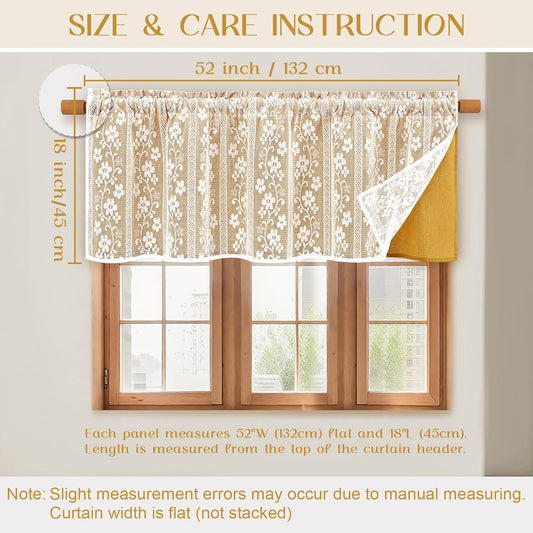 ASPMIZ Linen Valances for Windows Double Layer Valance Curtains with Lace Overlay, Mustard Yellow Kitchen Curtains Light Filtering, Rod Pocket Window Valances for Living Room, Kitchen, Cafe, 52x18