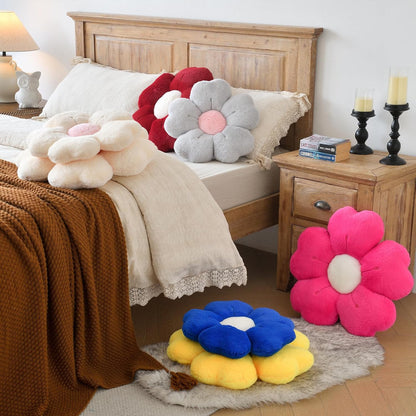 Flower Shaped Pillow, Cute Decorative Throw Pillows with Soft Artificial Rabbit Fur for Couch Bed Chair Floor, Christmas Pillow Seating Cushions with Room Décor for Bedroom (14.9 Inches, Yellow)