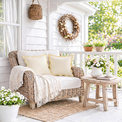 HunnmingRe 2 Pcs Scalloped Edge Striped Pillowcases Stripe Throw Pillow Cover Only Wear Resistant Pillow Shams for Couch Bed Sofa Bedroom Living Room Outdoor Party(Yellow,18'' X 18'')